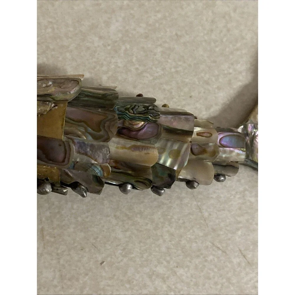 VINTAGE ARTICULATED FISH BOTTLE OPENER MOTHER OF PEARL ABALONE SHELL MEXICO